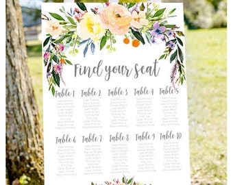 Wedding seating chart, printable seating chart, seating chart sign, find your seat sign, wedding seating charts, engagement seating chart