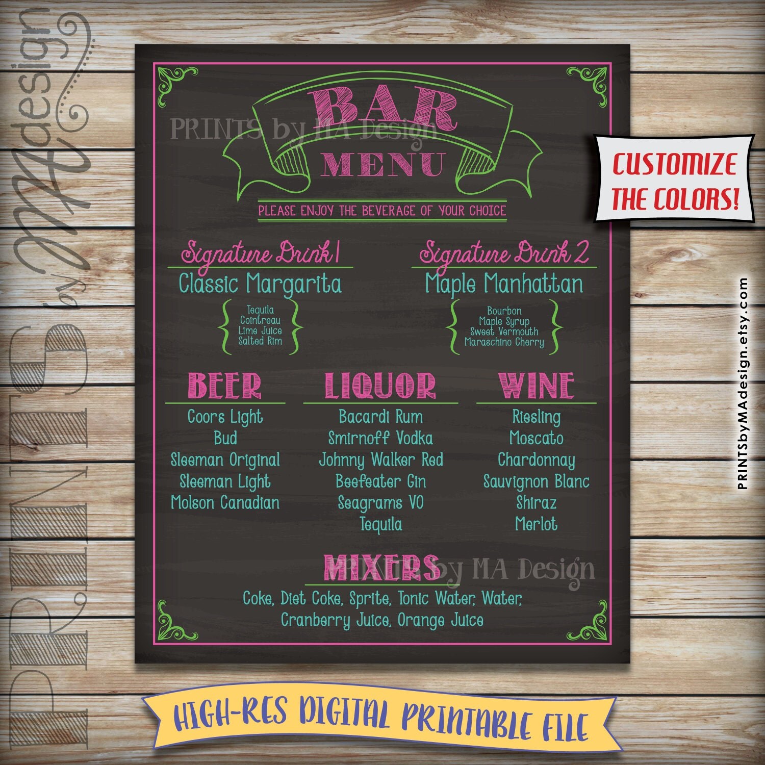 Bar Menu Sign Chalkboard Drink Alcohol by PRINTSbyMAdesign on Etsy
