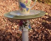Garden whimsy, garden totem, garden stake, birdbath, birdfeeder, garden decor, patio decor, upcycled ceramics, garden art Garden whimsy, garden totem, garden stake, birdbath, birdfeeder, garden decor, patio decor, upcycled ceramics, garden art