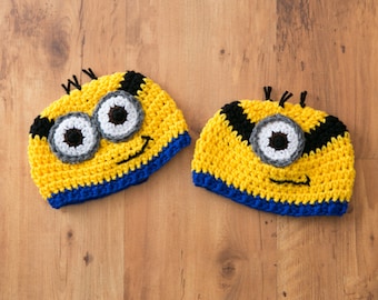 Crochet Minion Hat, Minion Beanie, Minion Hat, Minion, One Minion Hat, Two Minion Hat, Despicable Me Minions, Minions, Crochet Minions