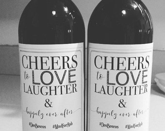 Set of Wine Champagne Wedding Favor Labels Cheers to Love Laughter Happily Ever After, Wedding Thank You, Bridal Shower, Set of 25, 50, 100+