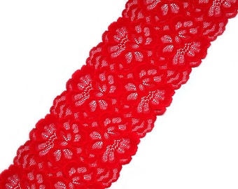 Stretch Lace red color, elastic lace trim, lingerie lace, red color lace, wide lace, lace width 7,08 inch, lace 18 sm, lace per metre Nr2000