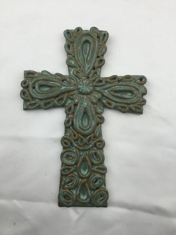 Ceramic Cross Hand Built Pottery Wall Decor Housewarming