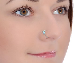 Silver Nose Ring Opal, Nose hoop, Tragus earring 20g, Cartilage ring, Rook hoop, Forward helix earring, Nose piercing, Septum ring
