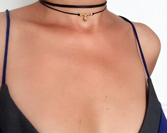 Initial Choker Necklace Leather Necklace, Personalized tag Personalized Jewelry, Custom necklace, Charm Necklace Choker Black Leather Choker