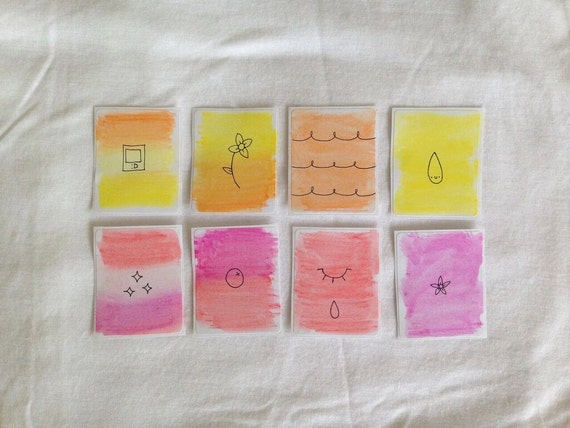 watercolor doodle stickers handmade sticker set by
