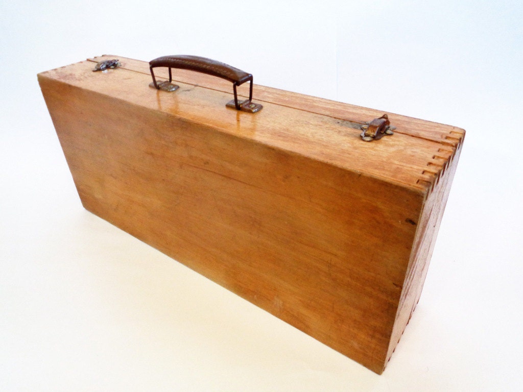 Vintage Wooden Toolbox Wooden Carry Case Mechanic Portable