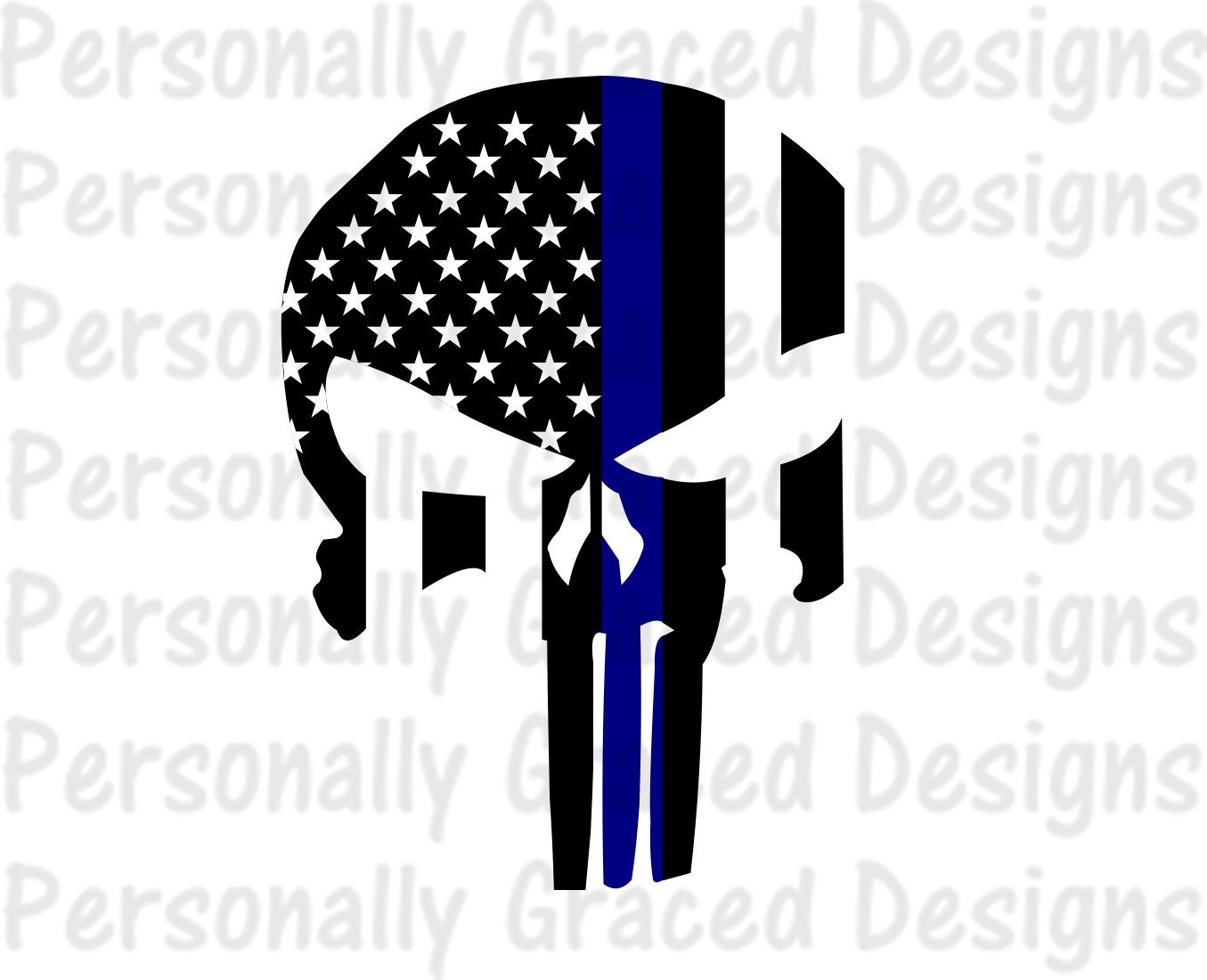 Download SVG DXF EPS Cut file Police Punisher Skull Thin Blue Line