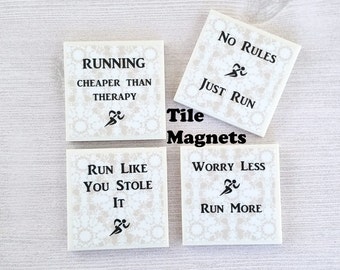 Running Magnets Running Tile Magnets Gift for Runner Gift for Running Gift Running Marathon Runner Kitchen Magnets 5K Running -4