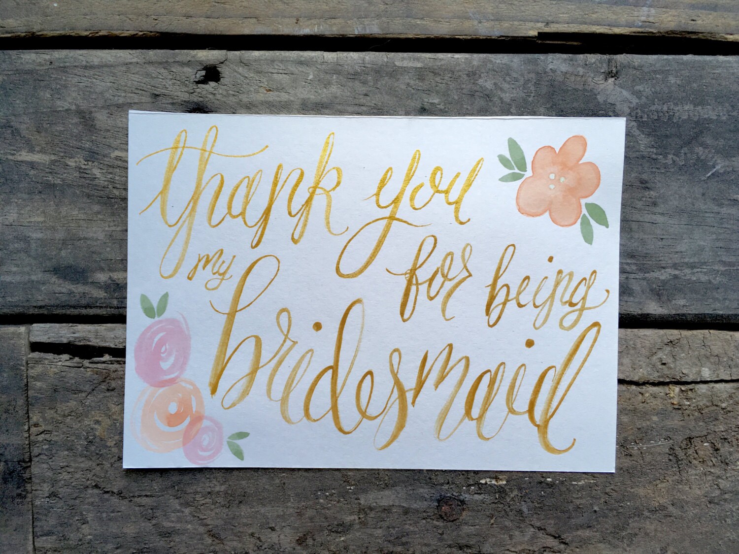 Thank you Bridesmaid/Bridal Party cards brush gold