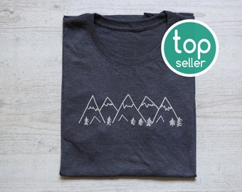 Mountains tee t-shirt shirt adult unisex soft tri-blend vintage graphic design tee hiking shirt heather dark gray