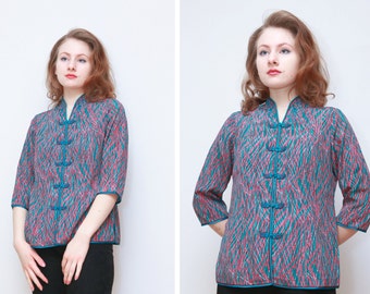 Vintage Y'S fashion II Cheongsam Style Blouse/ 3/4 Length Sleeves/ frog Button Closure