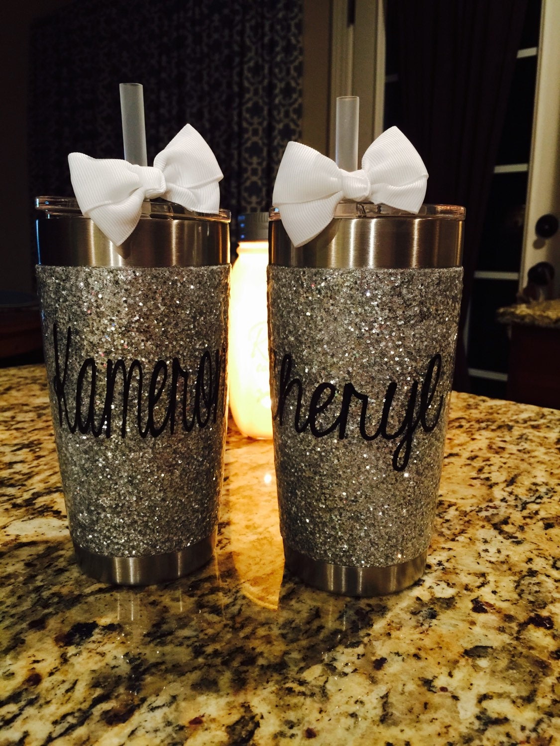 Glitter Yeti Rambler in Large Silver with Lid & by GlitterYeti