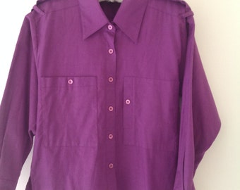 Vintage shirt, purple shirt, 80's vintage cotton shirt, women's blouse, ,work shirt, ladies shirt, purple blouse, work top
