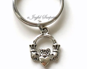 Silver Claddagh Key Chain Claddagh Circle Keyring Symbol Charm Keychain birthday present Christmas Gift planner charm purse charm for man