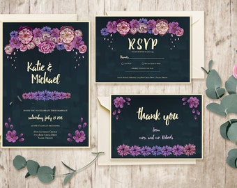 Printable Wedding Invitation Suite / Custom Wedding Stationary / DIY Wedding Invitation Kit / Chalkboard Invitation / Floral Wedding