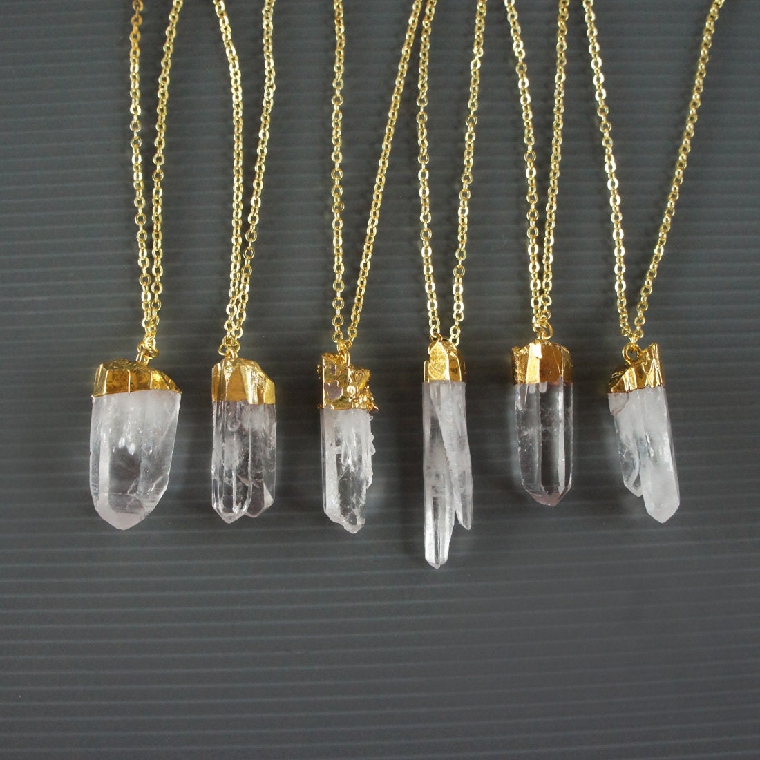 Raw quartz clear crystal point pendant necklace natural