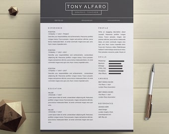 Resume Template Instant Download, Simple CV Design, Cover Letter for MS Word, CV Template, Professional Resume, Tony Alfaro