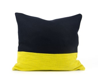 Cashmere Navy & Yellow Cushion Cover by LINT Homeware | Minimalist Colorblock Throw Pillow | Geometric Cushion Cover | Scandinavian Pillow
