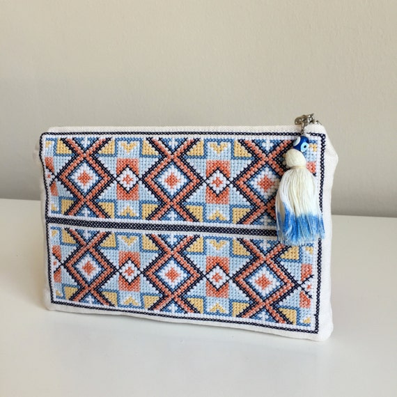 Cross stitch zipper pouchEmbroidered ClutchEmbroidered