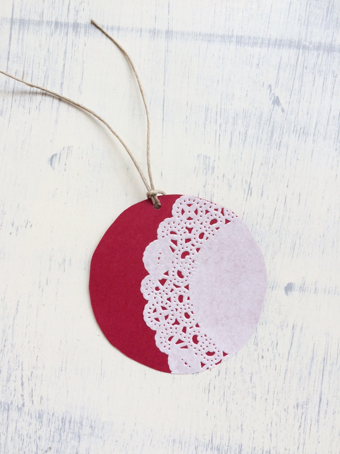 Red lace gift tags handmade tags by Funwithtags on Etsy