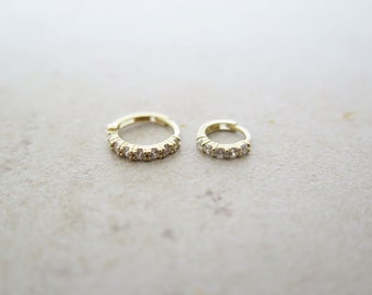 14K Solid Gold piercing/CZ hoop earring/Helix piercing/cartilage earring/Tragus piercing/Rook piercing/Daith piercing/Snug piercing/Hoop