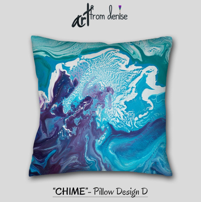 Abstract Throw Pillow Aqua teal navy blue purple plum pink