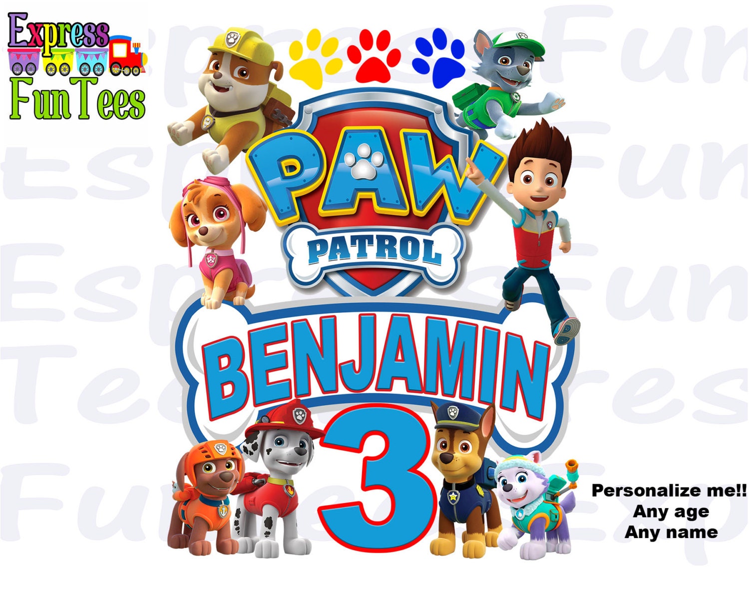 Paw patrol inspired iron on paw patrol personalized iron on