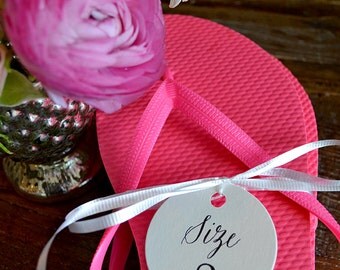 Flip Flop Size Tags - For Wedding Favors, Beach Weddings, Script Font