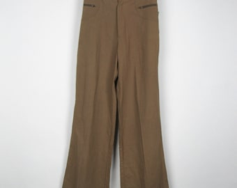 SALE! Vintage Brown Pants / 70s Dead Stock Bell Bottoms Wide Leg Trousers High Waist New / Small S Medium M