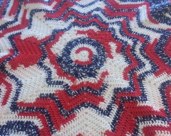 Crocheted afghan patriotic red white blue Etsy