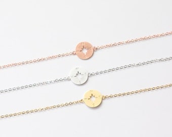 Rose Gold Compass Bracelet, Simple Chain Bracelet, Single Charm Bracelet, Dainty Bracelet, Bracelet for women, Adjustable Bracelet