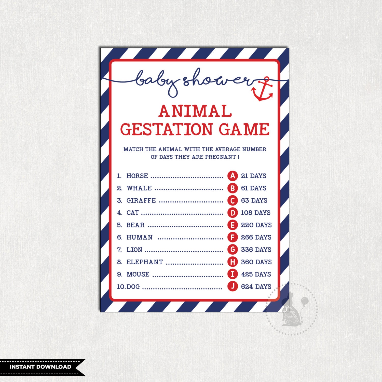 NAUTICAL Baby Shower Game. Animal Pregnancy Game. Animal NAUTICAL Baby Shower Game. Animal Pregnancy Game. Animal