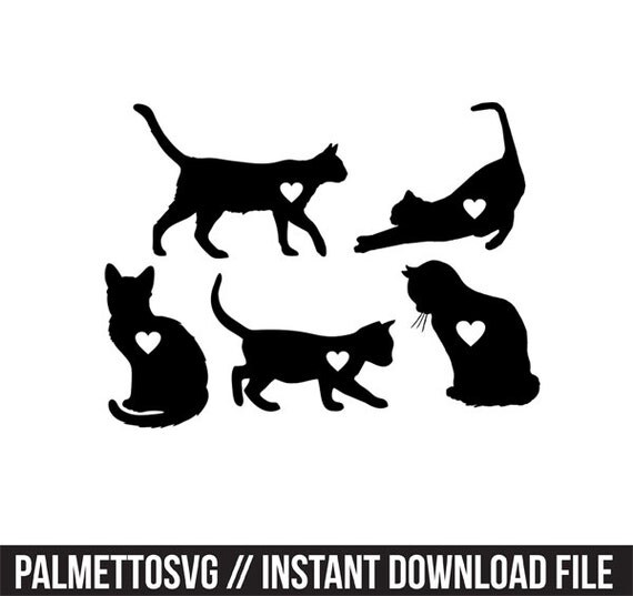 Download cat hearts svg dxf file instant download stencil silhouette