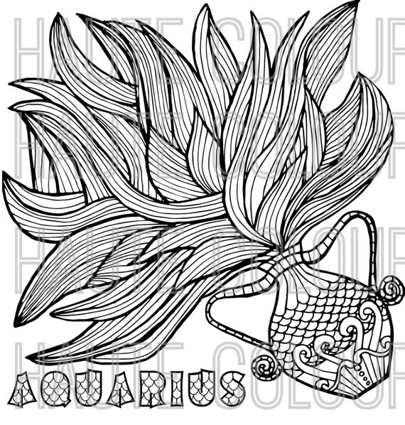 Aquarius Zodiac Single Coloring Page Digital Download