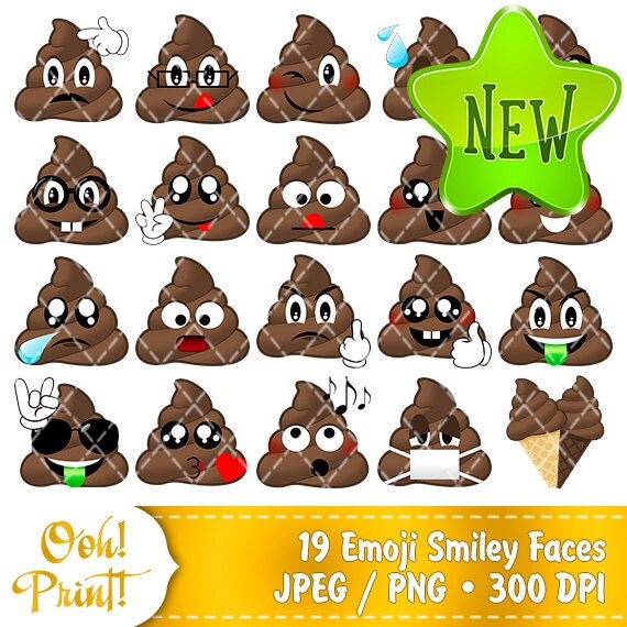 19 PNG Smiling Poop Emoji Clip Art Printable Supplies by OohPrint