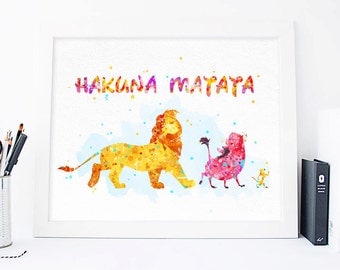 Disney Lion King Hakuna Matata Watercolor Poster, Lion King Print, Lion King Wall art, Watercolor Lion King gifts, Nursery Disney wall art