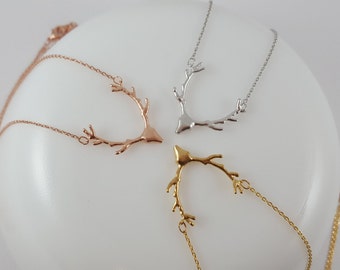 Deer Antler Necklace Gold Silver Rose Gold Antler Jewelry Reindeer Antler Necklace Deer Rose Gold Antler Necklace Bridal Gift