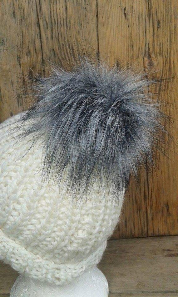 pom etsy hat fur pom hat for Fur Bobble Pom Faux fur stud. long with Pom Grey press Extra