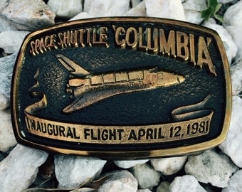 Solid Bronze Belt Buckle of Space Shuttle Colombia 1981, Ace of Bronze REDUCED PRICE and shipping