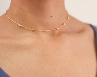 Delicate Gold Necklace - Satellite Bead Necklace - Dainty Gold Choker - Dew Drop Necklace - Boho Jewelry - Layering Necklace - Gift for Her