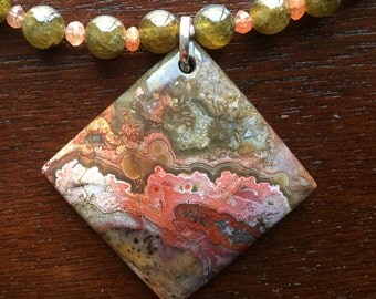 Mexican Crazy Lace Pendant Necklace, Free Shipping