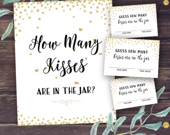 Guess How Many Kisses, Bridal Shower Printable, Gold Confetti Bridal Shower Games, Wedding Shower Guessing Activity Instant Download, Diy