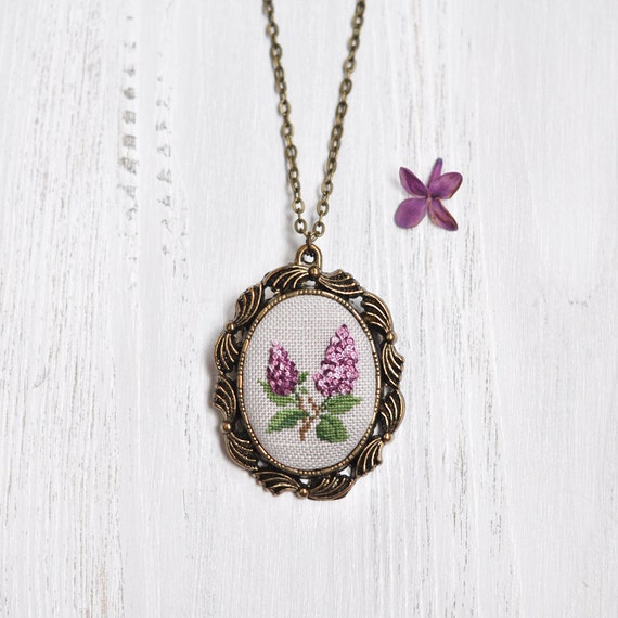 2nd Anniversary  Gift  For Her  Lilac Necklace  Cotton Wedding 