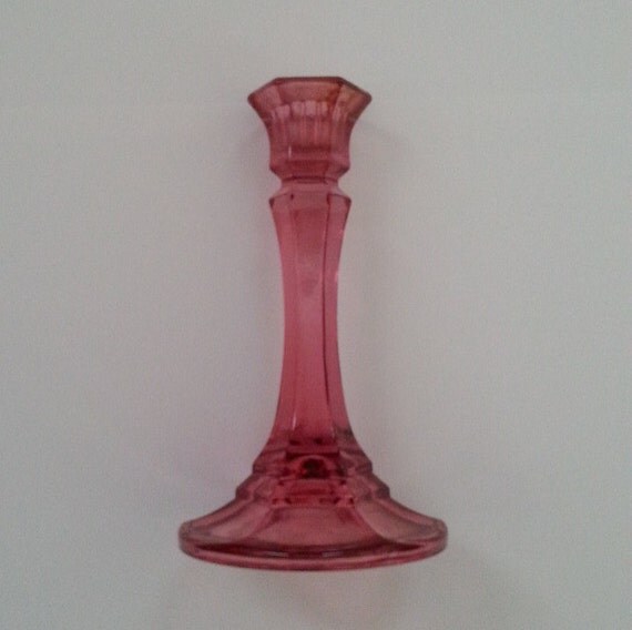 Red Glass Candle Holder Vintage 6 Tall