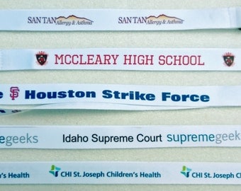 Ten(10) Custom Printed Lanyards. 10 White Lanyards Personalized wth your name, logo, group name, school name or other graphic repeated.
