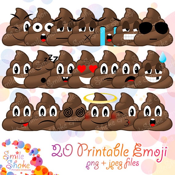20 PNG JPG Emoji Poop Clipart Printable Poo Smiley Emoji