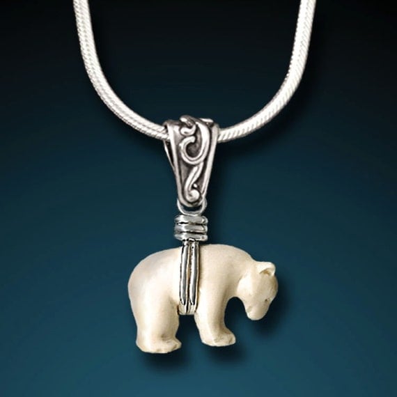 Sterling Silver Zuni Bear Pendant Hand Carved by ZealandiaDesigns