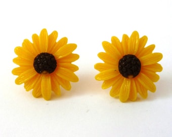 Yellow Sunflower Earrings Acrylic Sweet Cheerful Bright Spring Summer Garden Flower Stud Light