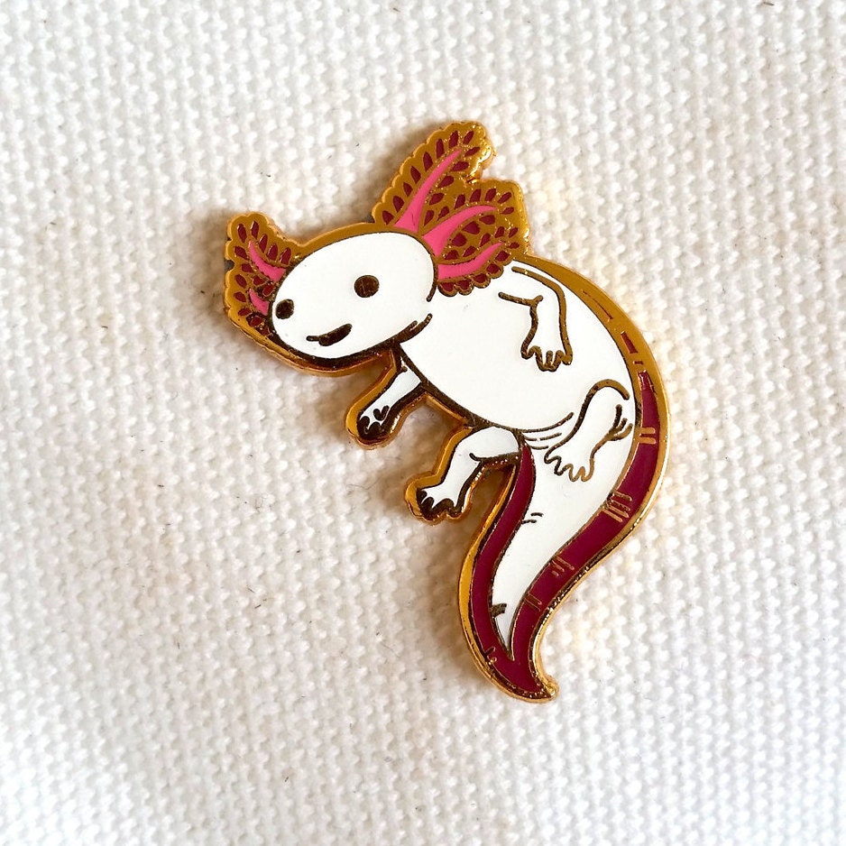 Axolotl Hard Enamel Pin Gold White and Pink Lapel Pin